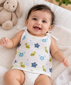 Cotton Muslin Knot Baby Jabla - Aqua Babies Print | New Born