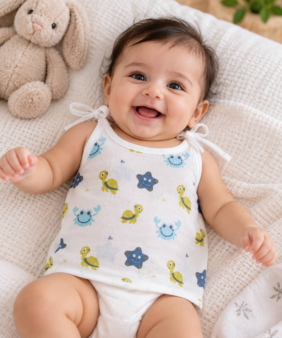 Cotton Muslin Knot Baby Jabla - Aqua Babies Print | New Born