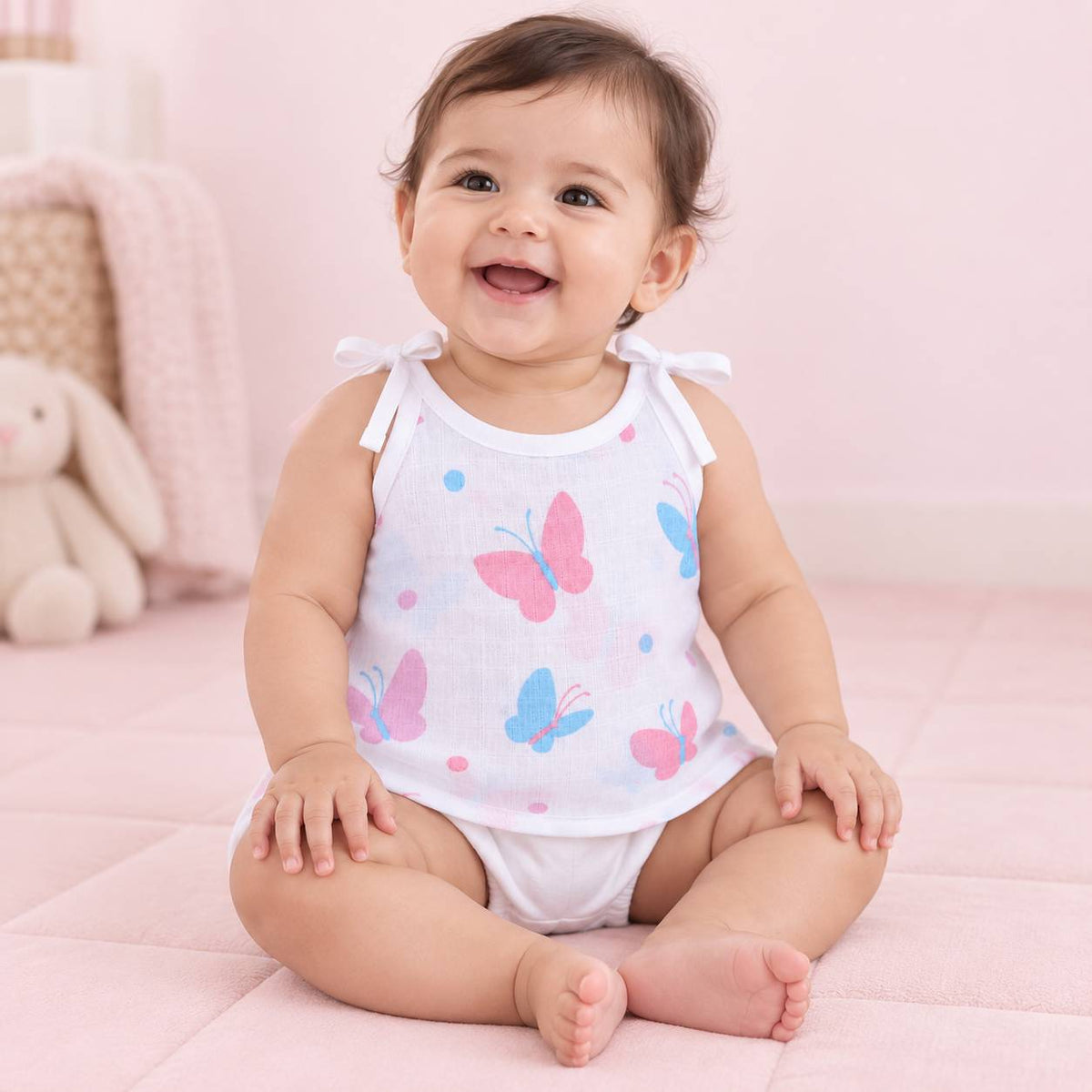 Cotton Muslin Knot Baby Jabla - Butterfly Blush Print | New Born