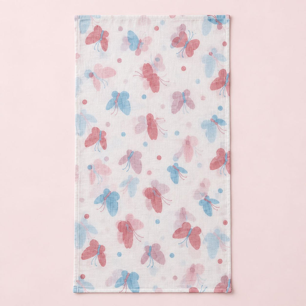 Cotton Muslin Baby Bath Towels 75 x 150 cm - Butterfly Blush Print | Newborn & Infant