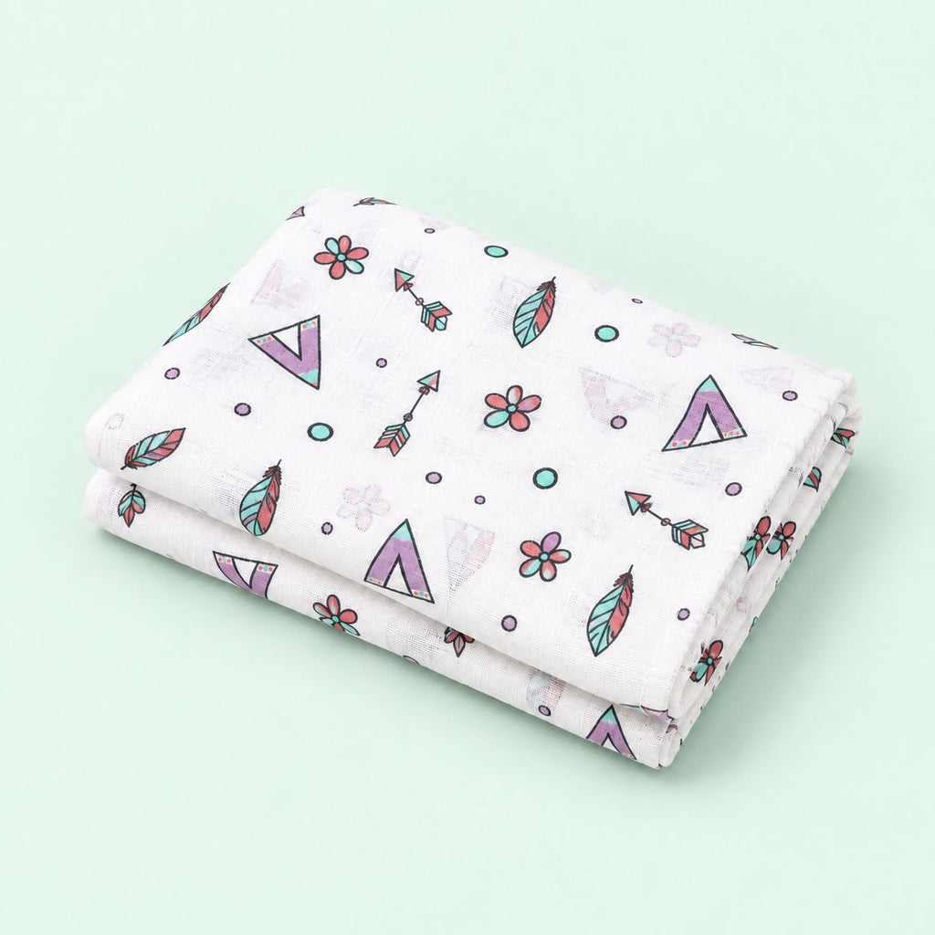 Cotton Muslin Baby Bath Towels 75 x 150 cm - Boho Bloom Print | Newborn & Infant