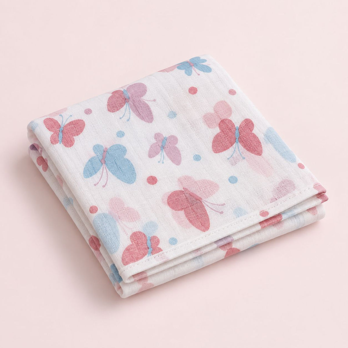 Cotton Muslin Baby Bath Towels 75 x 150 cm - Butterfly Blush Print | Newborn & Infant