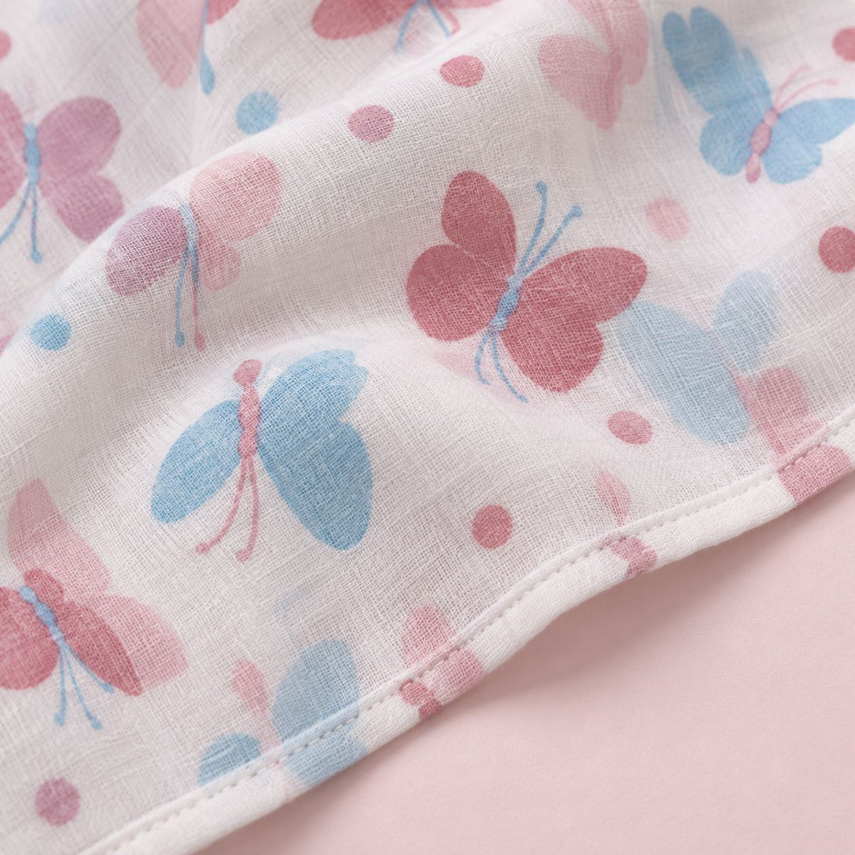 Cotton Muslin Baby Bath Towels 75 x 150 cm - Butterfly Blush Print | Newborn & Infant
