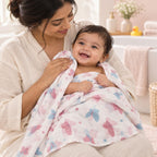 Cotton Muslin Baby Bath Towels 75 x 150 cm - Butterfly Blush Print | Newborn & Infant