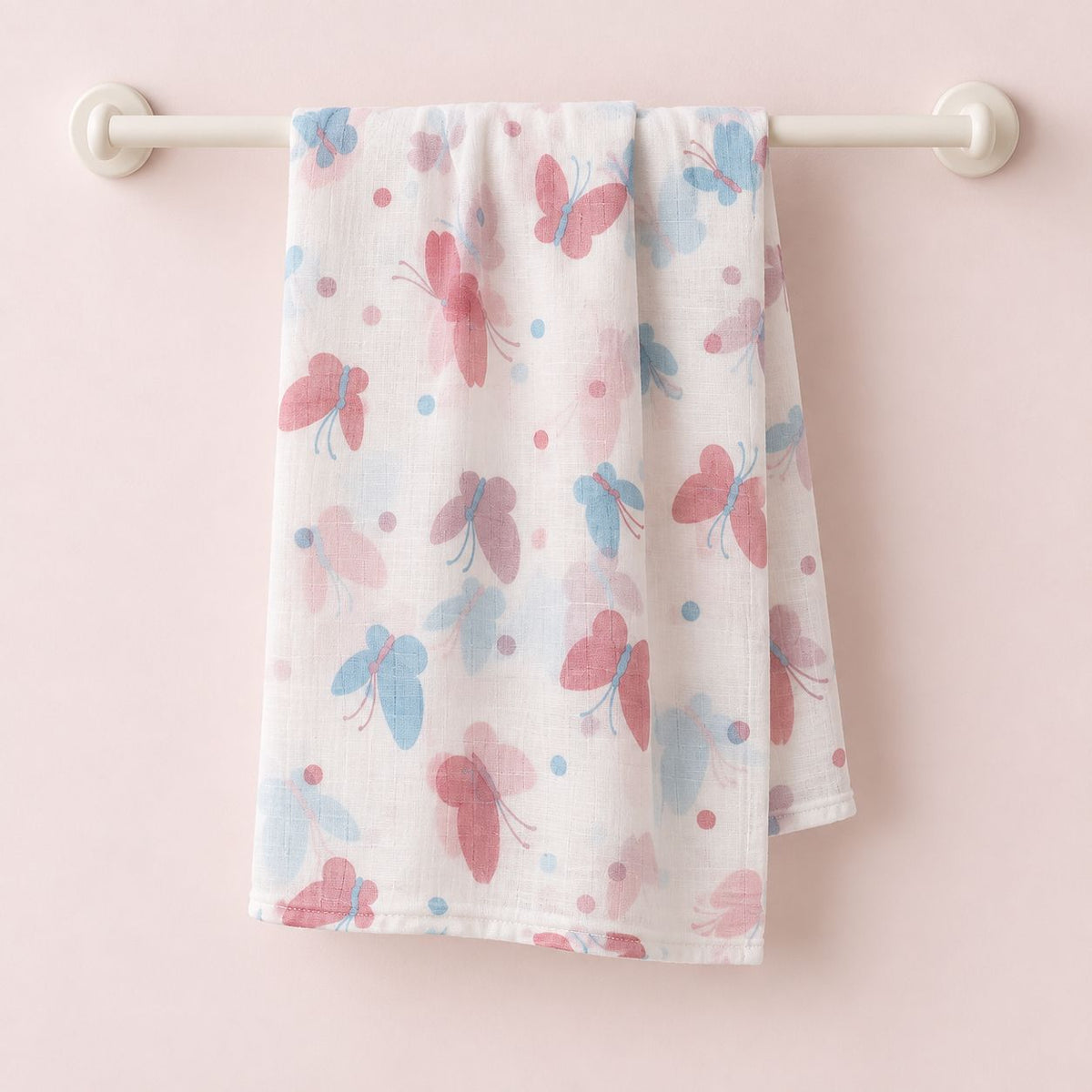 Cotton Muslin Baby Bath Towels 75 x 150 cm - Butterfly Blush Print | Newborn & Infant