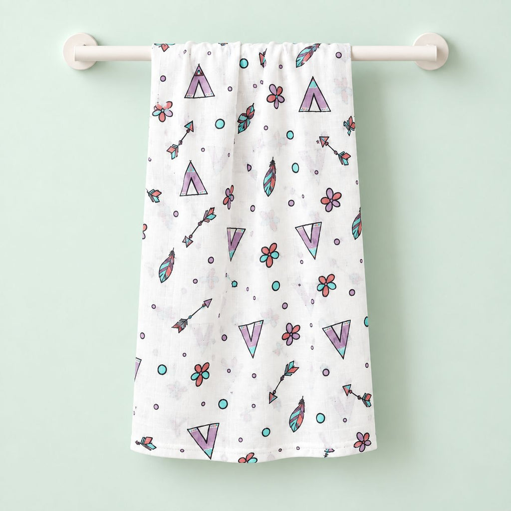 Cotton Muslin Baby Bath Towels 75 x 150 cm - Boho Bloom Print | Newborn & Infant