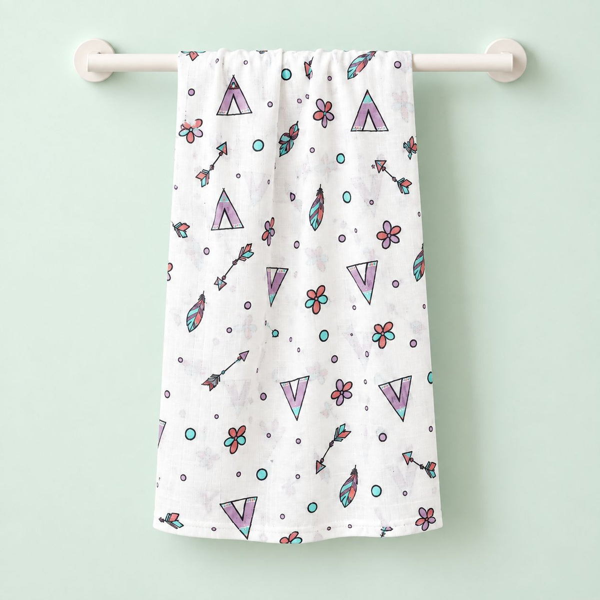 Cotton Muslin Baby Bath Towels 75 x 150 cm - Boho Bloom Print | Newborn & Infant