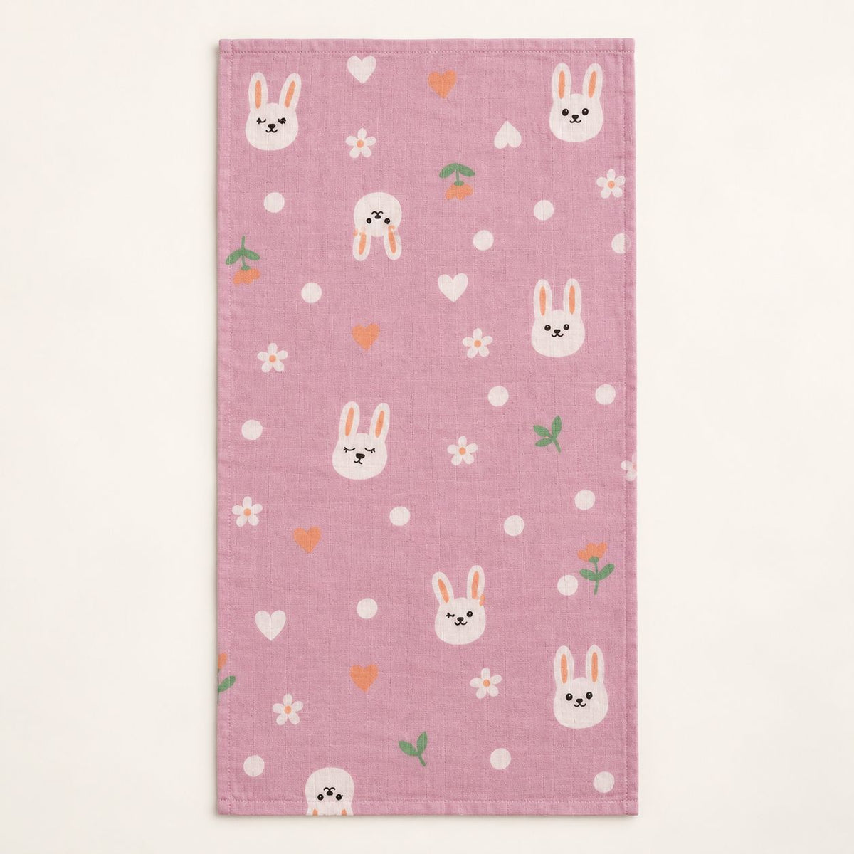 Cotton Muslin Baby Bath Towels 75 x 150 cm - Bunny Hearts Print | Newborn & Infant
