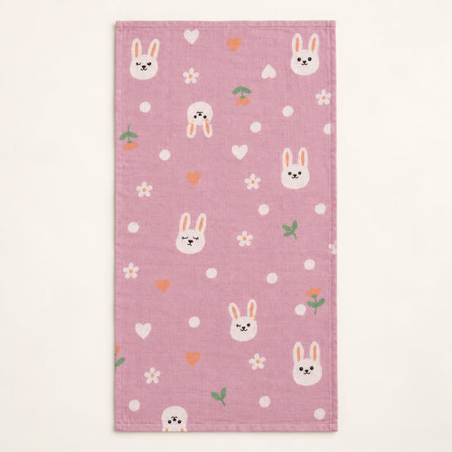 Cotton Muslin Baby Bath Towels 75 x 150 cm - Bunny Hearts Print | Newborn & Infant