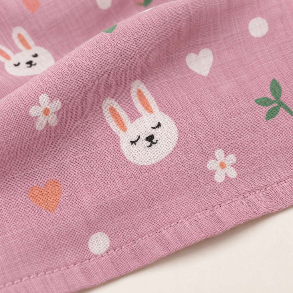 Cotton Muslin Baby Bath Towels 75 x 150 cm - Bunny Hearts Print | Newborn & Infant