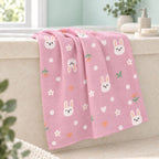 Cotton Muslin Baby Bath Towels 75 x 150 cm - Bunny Hearts Print | Newborn & Infant