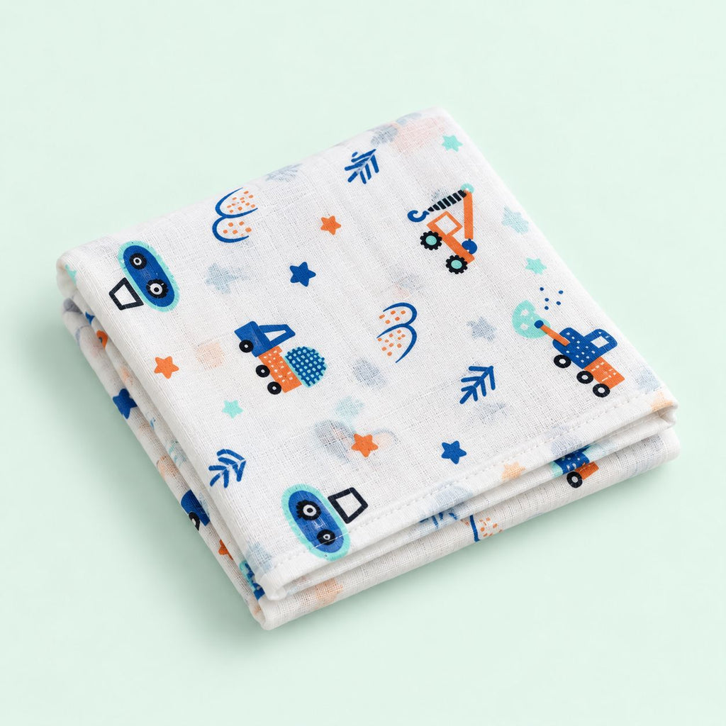 Cotton Muslin Baby Bath Towels 75 x 150 cm - Crane Crew Print | Newborn & Infant
