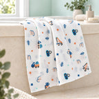 Cotton Muslin Baby Bath Towels 75 x 150 cm - Crane Crew Print | Newborn & Infant