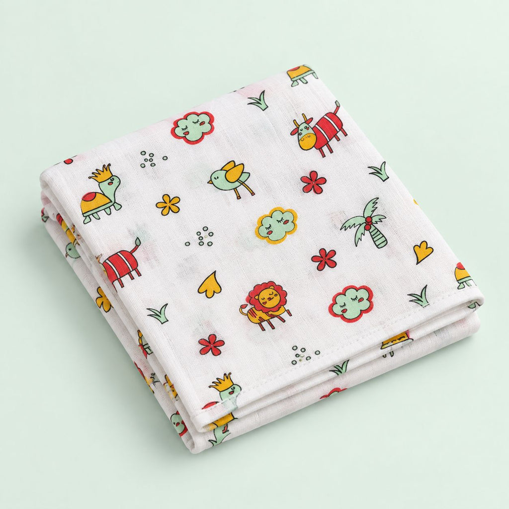 Cotton Muslin Baby Bath Towels 75 x 150 cm -  Farm Buddies Print | Newborn & Infant