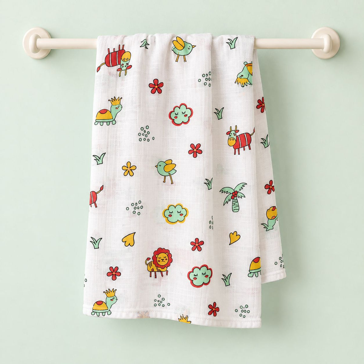 Cotton Muslin Baby Bath Towels 75 x 150 cm -  Farm Buddies Print | Newborn & Infant