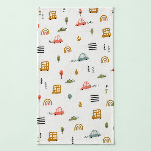 Cotton Muslin Baby Bath Towels 75 x 150 cm -  Little Wheels Print | Newborn & Infant