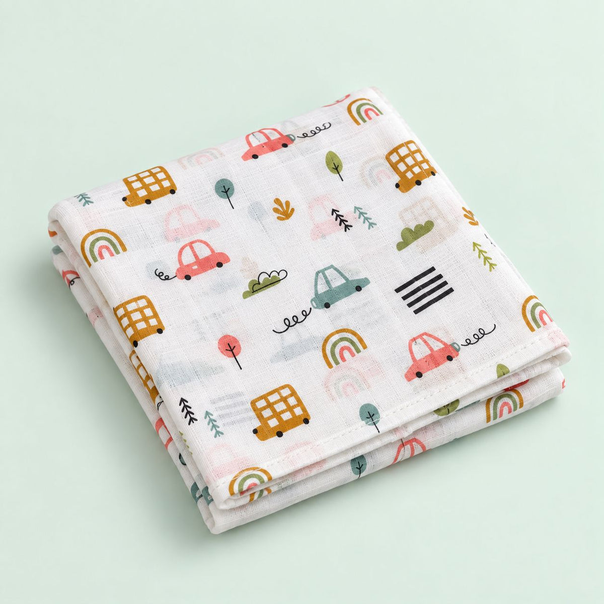 Cotton Muslin Baby Bath Towels 75 x 150 cm -  Little Wheels Print | Newborn & Infant