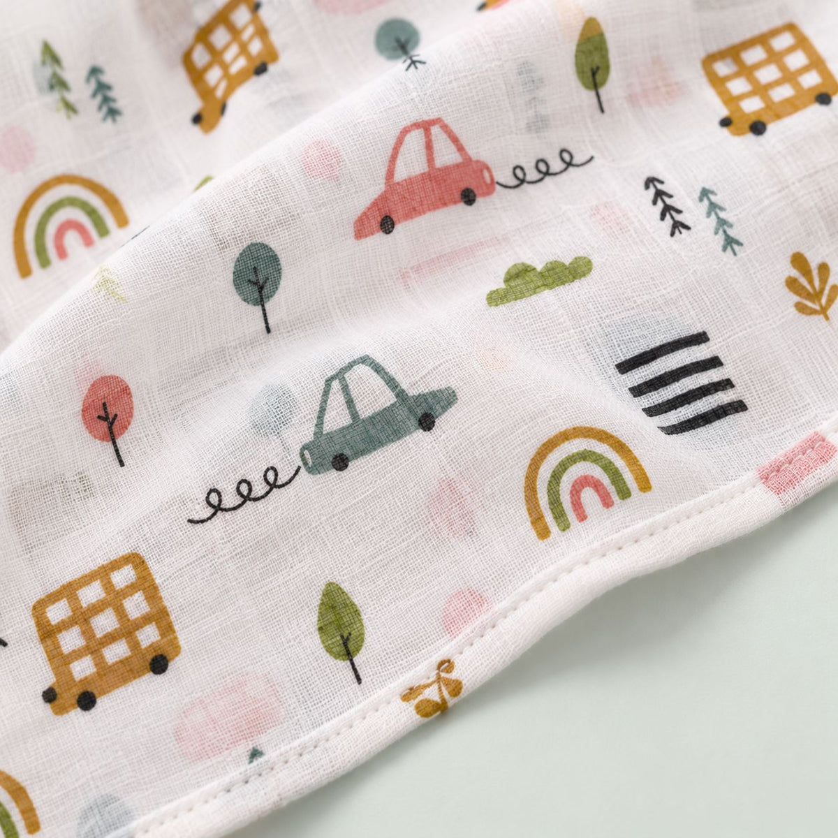 Cotton Muslin Baby Bath Towels 75 x 150 cm -  Little Wheels Print | Newborn & Infant