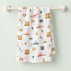 Cotton Muslin Baby Bath Towels 75 x 150 cm -  Little Wheels Print | Newborn & Infant