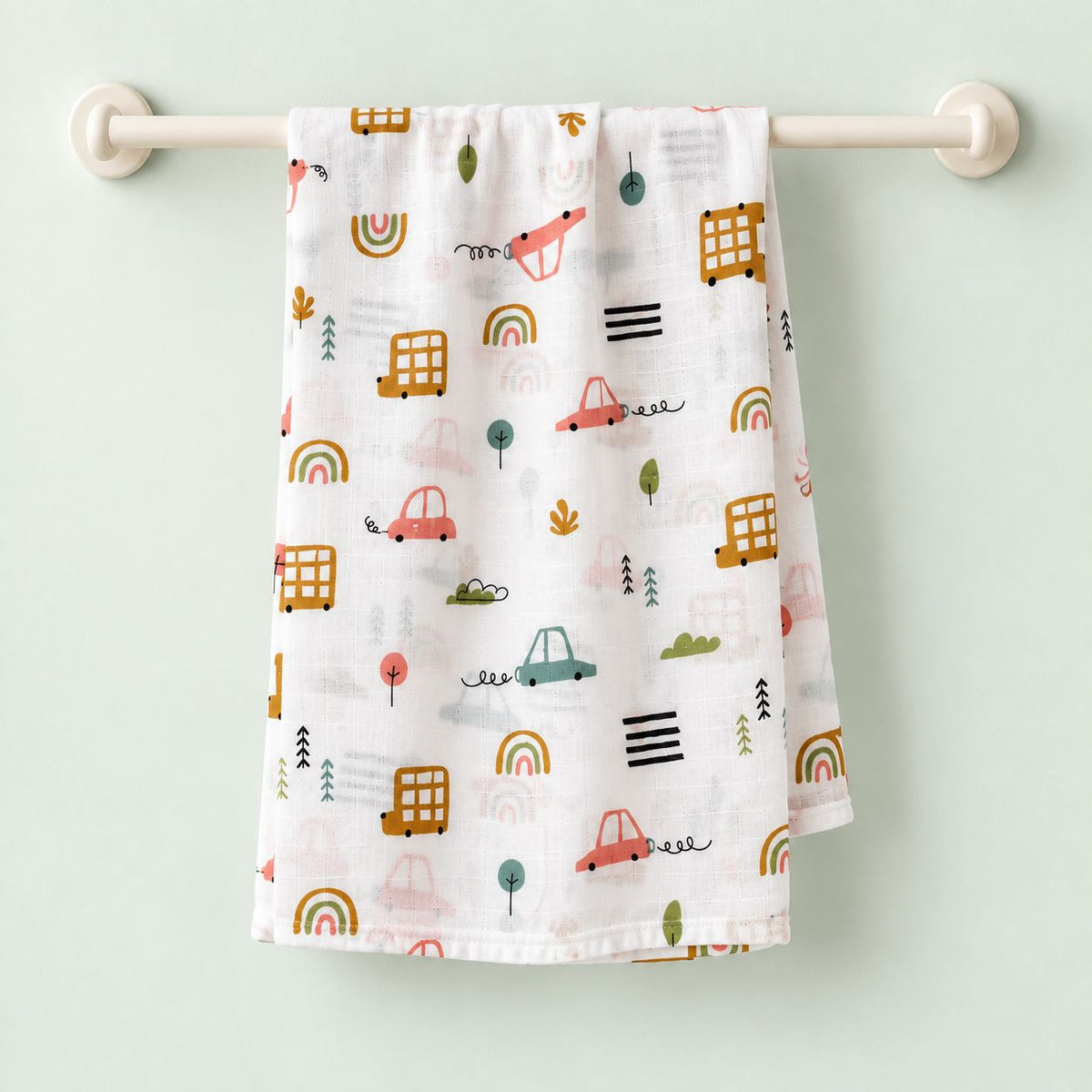 Cotton Muslin Baby Bath Towels 75 x 150 cm -  Little Wheels Print | Newborn & Infant