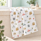 Cotton Muslin Baby Bath Towels 75 x 150 cm -  Little Wheels Print | Newborn & Infant