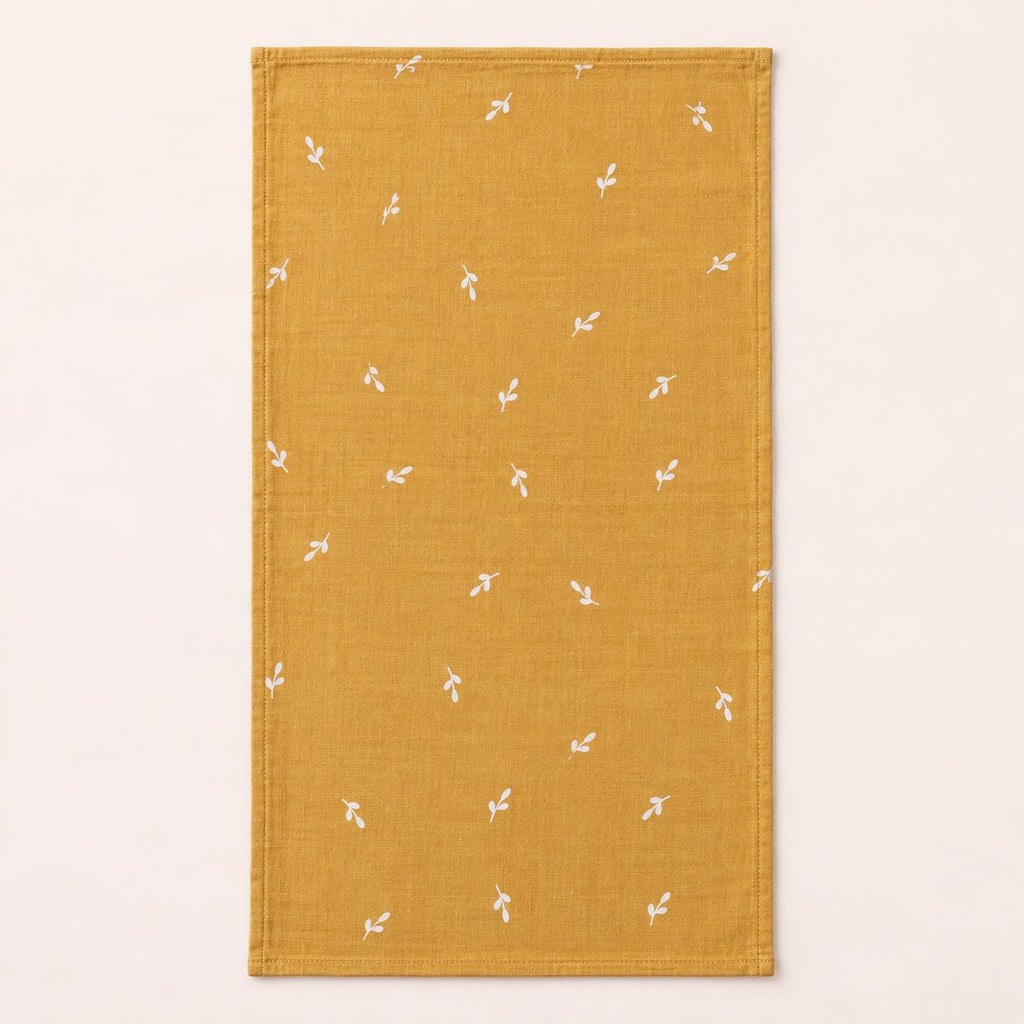 Cotton Muslin Baby Bath Towels 75 x 150 cm - Mustard Sprig Print | Newborn & Infant