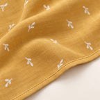Cotton Muslin Baby Bath Towels 75 x 150 cm - Mustard Sprig Print | Newborn & Infant