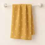 Cotton Muslin Baby Bath Towels 75 x 150 cm - Mustard Sprig Print | Newborn & Infant