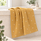 Cotton Muslin Baby Bath Towels 75 x 150 cm - Mustard Sprig Print | Newborn & Infant