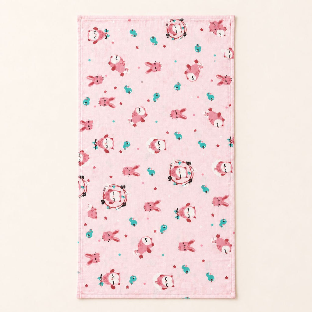 Cotton Muslin Baby Bath Towels 75 x 150 cm - Pink Forest Nights Print | Newborn & Infant