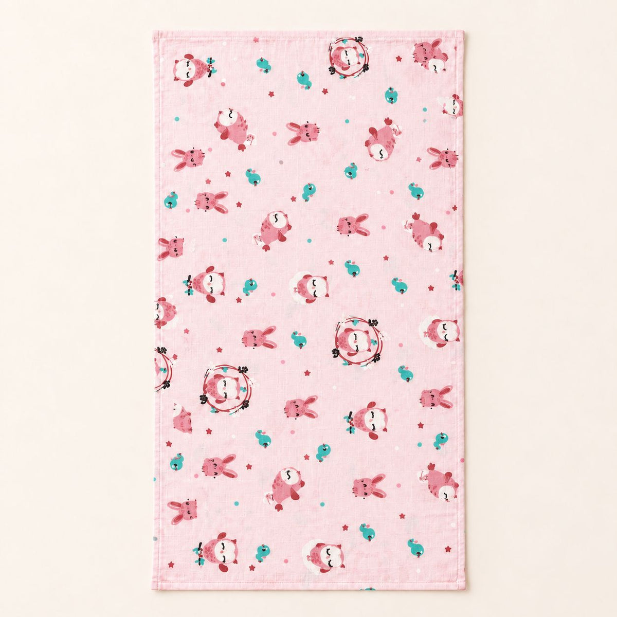 Cotton Muslin Baby Bath Towels 75 x 150 cm - Pink Forest Nights Print | Newborn & Infant