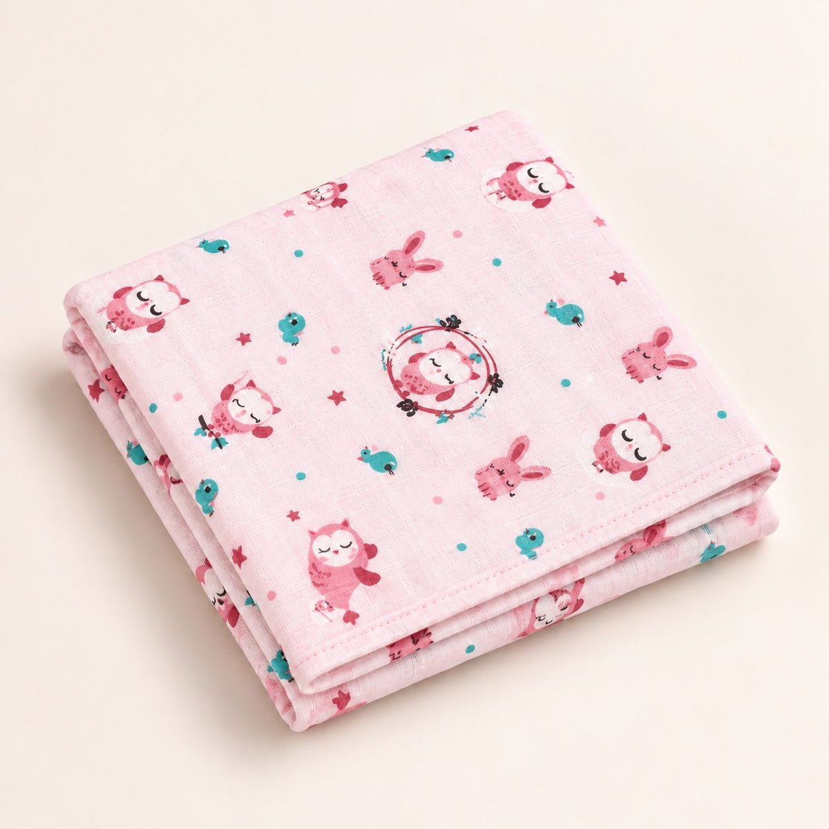 Cotton Muslin Baby Bath Towels 75 x 150 cm - Pink Forest Nights Print | Newborn & Infant