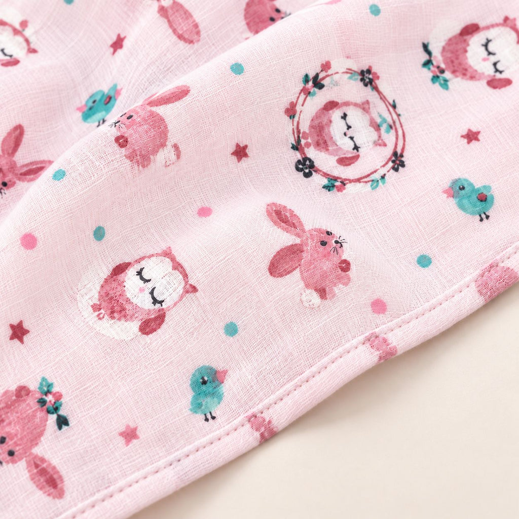 Cotton Muslin Baby Bath Towels 75 x 150 cm - Pink Forest Nights Print | Newborn & Infant
