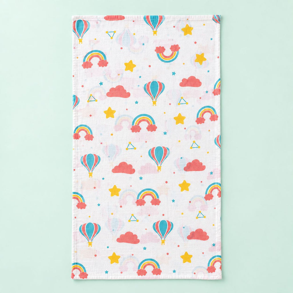 Cotton Muslin Baby Bath Towels 75 x 150 cm -  Rainbow Rides Print | Newborn & Infant