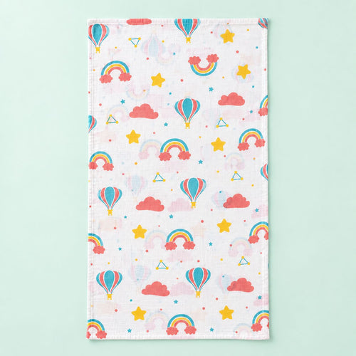 Cotton Muslin Baby Bath Towels 75 x 150 cm -  Rainbow Rides Print | Newborn & Infant