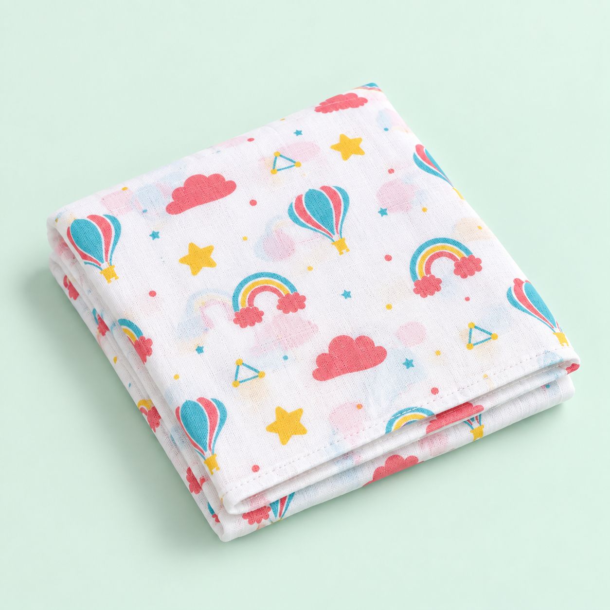 Cotton Muslin Baby Bath Towels 75 x 150 cm -  Rainbow Rides Print | Newborn & Infant