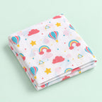 Cotton Muslin Baby Bath Towels 75 x 150 cm -  Rainbow Rides Print | Newborn & Infant