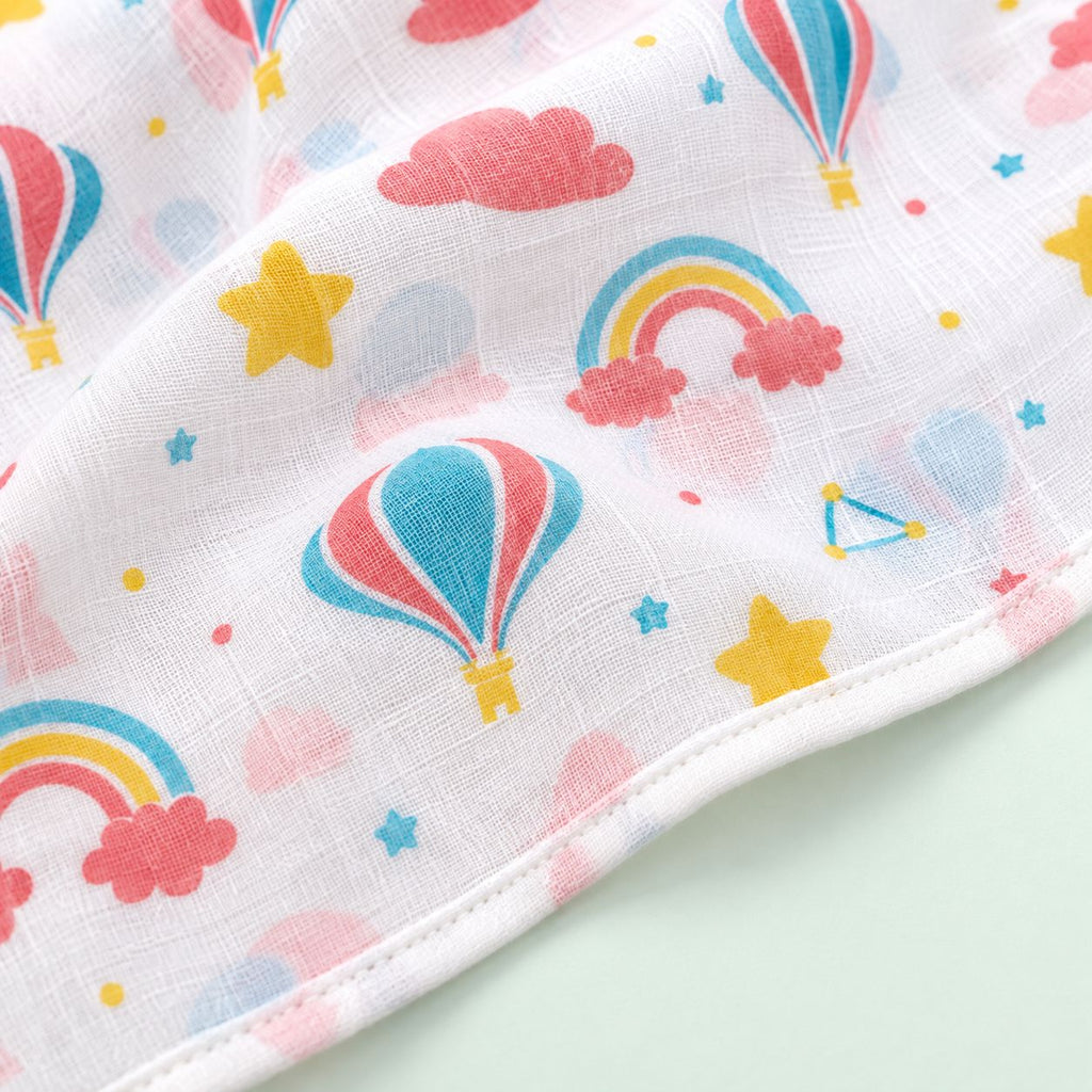 Cotton Muslin Baby Bath Towels 75 x 150 cm -  Rainbow Rides Print | Newborn & Infant
