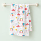 Cotton Muslin Baby Bath Towels 75 x 150 cm -  Rainbow Rides Print | Newborn & Infant