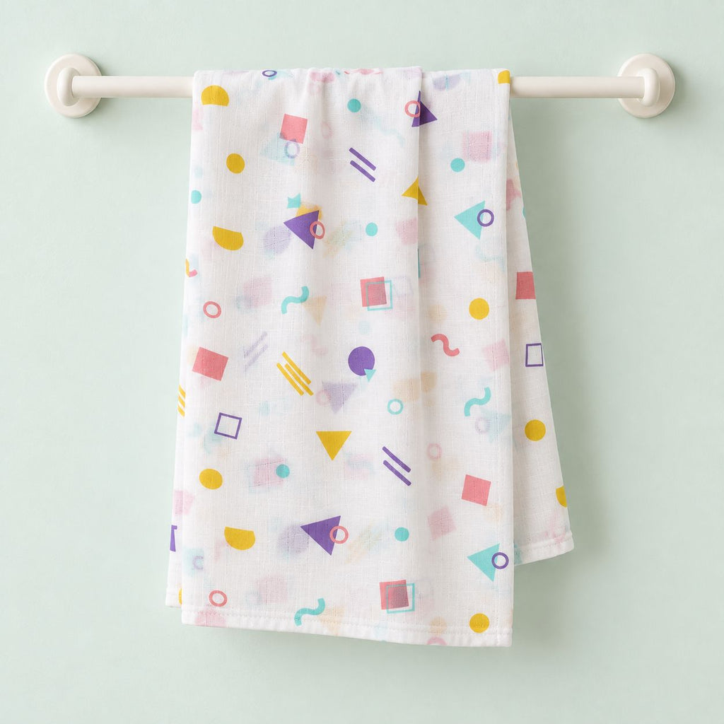 Cotton Muslin Baby Bath Towels 75 x 150 cm -  Shape Pops Print | Newborn & Infant