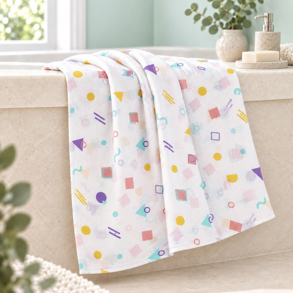 Cotton Muslin Baby Bath Towels 75 x 150 cm -  Shape Pops Print | Newborn & Infant