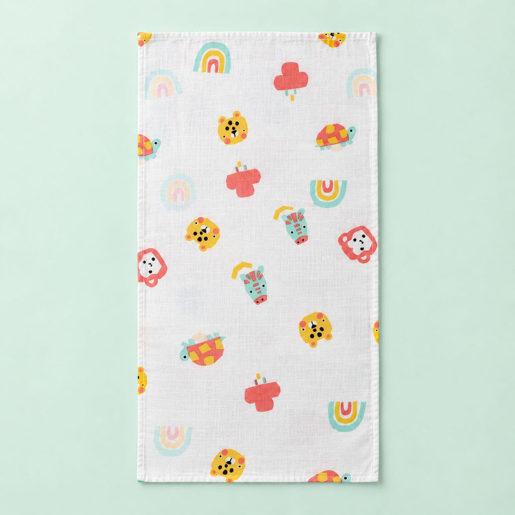 Cotton Muslin Baby Bath Towels 75 x 150 cm -  Safari Snuggles Print | Newborn & Infant