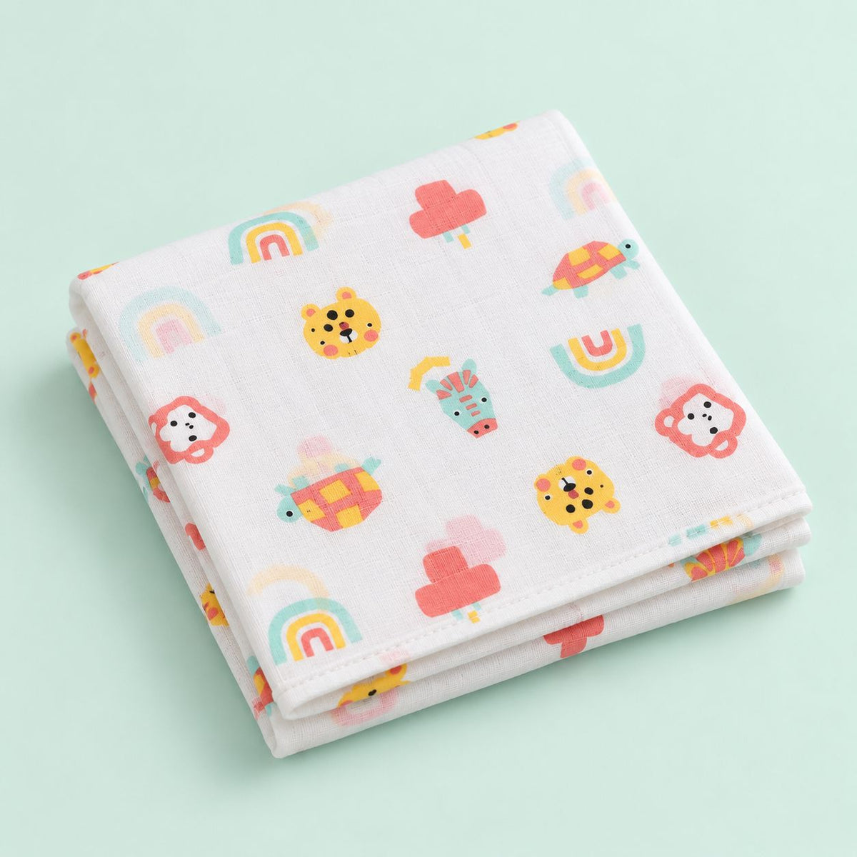 Cotton Muslin Baby Bath Towels 75 x 150 cm -  Safari Snuggles Print | Newborn & Infant