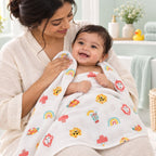Cotton Muslin Baby Bath Towels 75 x 150 cm -  Safari Snuggles Print | Newborn & Infant