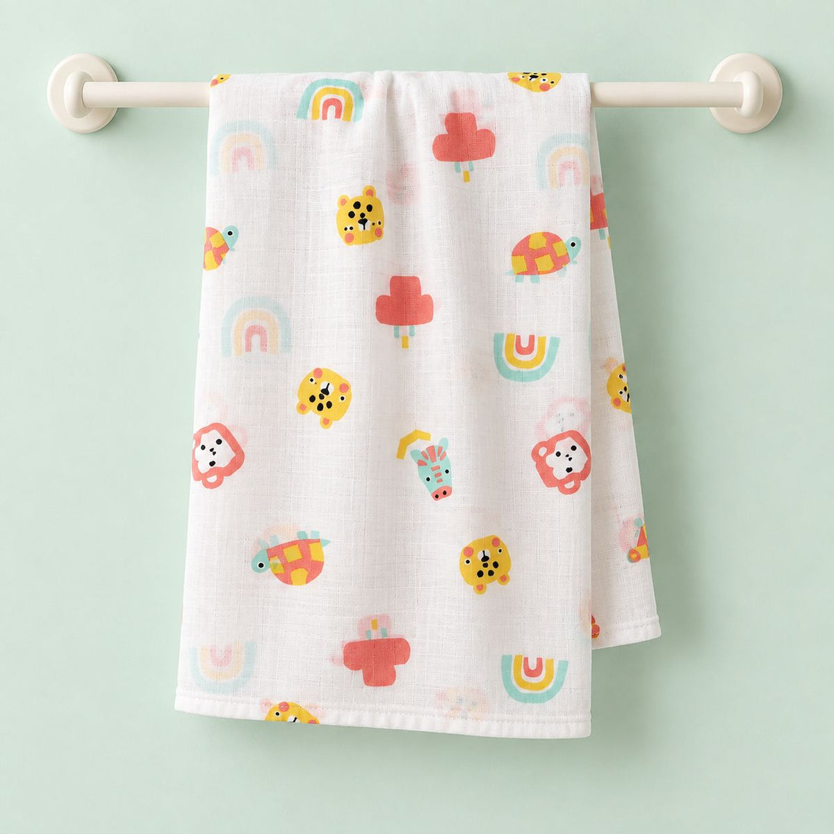 Cotton Muslin Baby Bath Towels 75 x 150 cm -  Safari Snuggles Print | Newborn & Infant