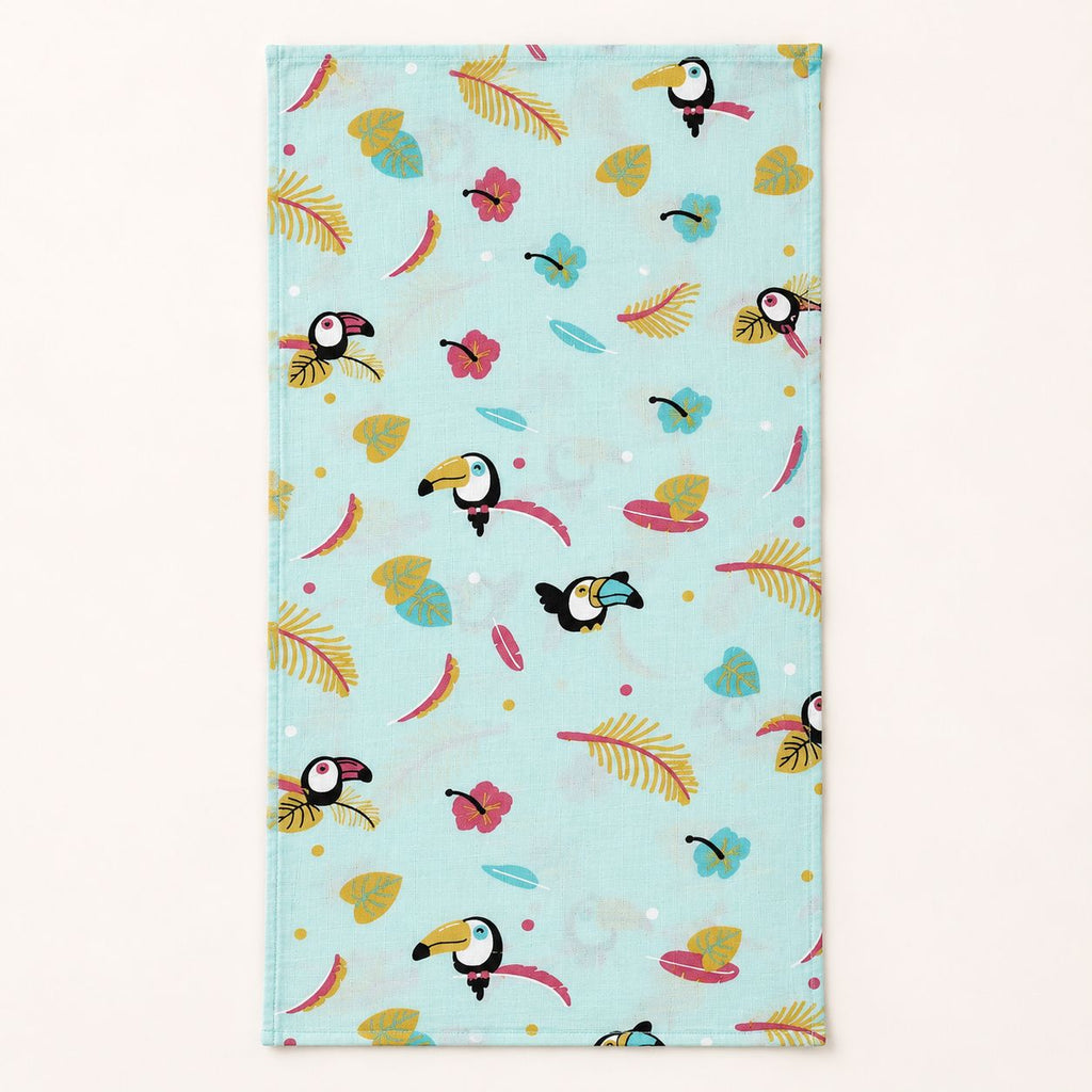 Cotton Muslin Baby Bath Towels 75 x 150 cm -  Tropical Toucans Print | Newborn & Infant