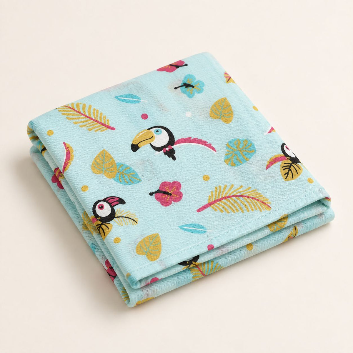 Cotton Muslin Baby Bath Towels 75 x 150 cm -  Tropical Toucans Print | Newborn & Infant