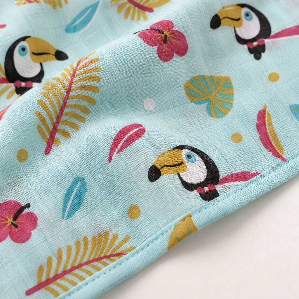 Cotton Muslin Baby Bath Towels 75 x 150 cm -  Tropical Toucans Print | Newborn & Infant