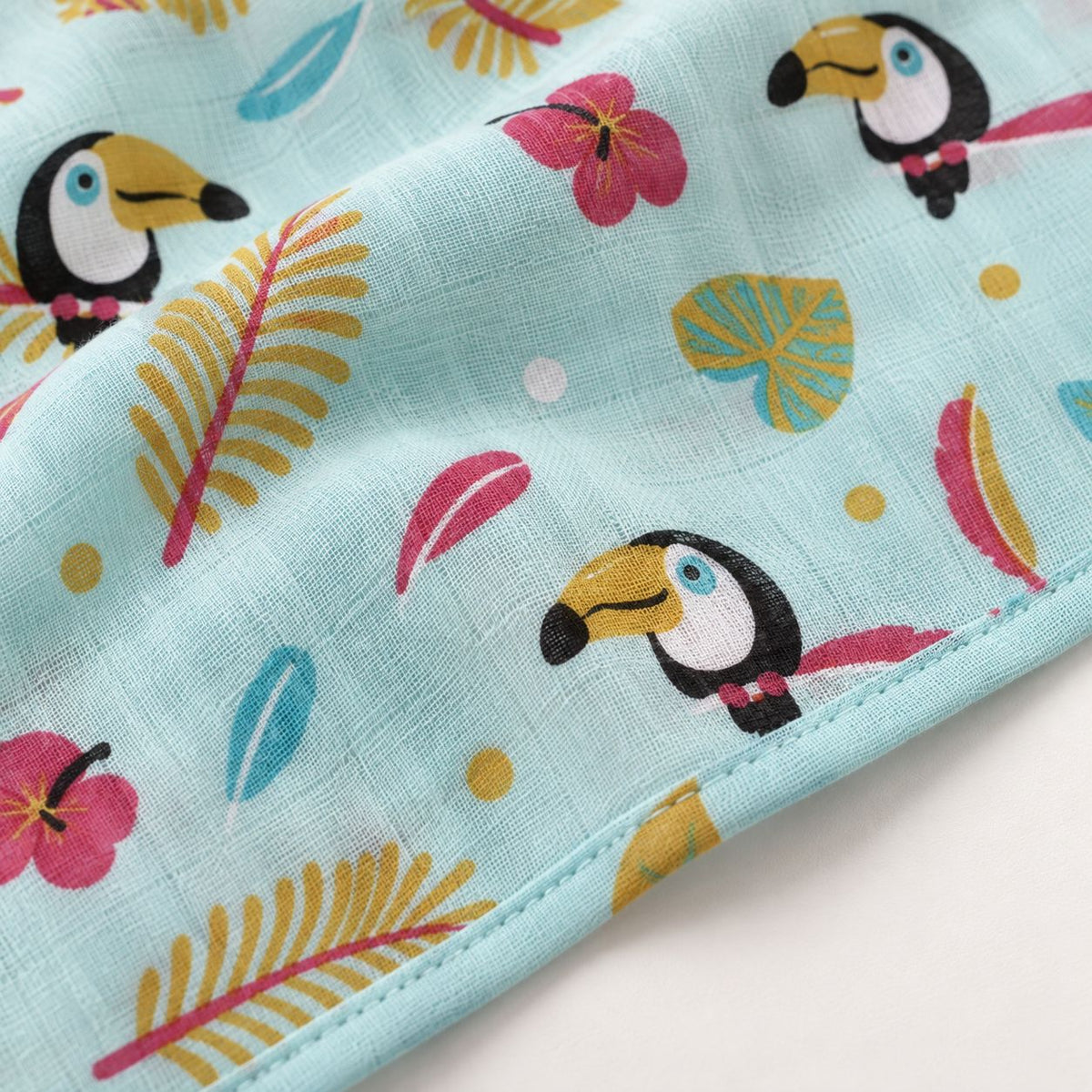 Cotton Muslin Baby Bath Towels 75 x 150 cm -  Tropical Toucans Print | Newborn & Infant