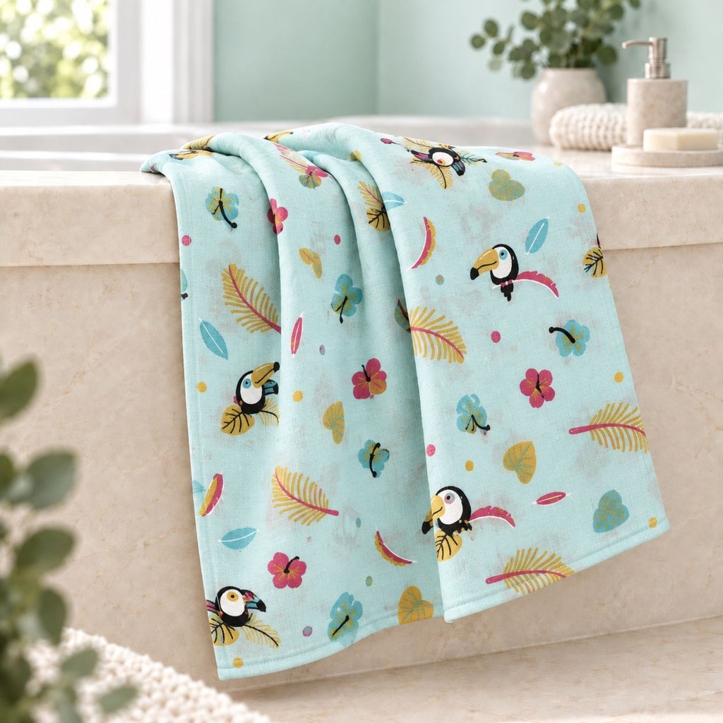 Cotton Muslin Baby Bath Towels 75 x 150 cm -  Tropical Toucans Print | Newborn & Infant